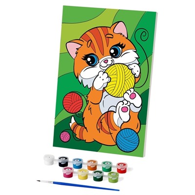 Картина по номерам для детей «Котик с клубочками», 20×30 см