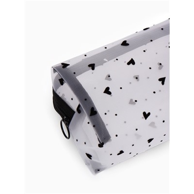 Косметичка женская HEARTS, с рисунком, сетка, на молнии, белая