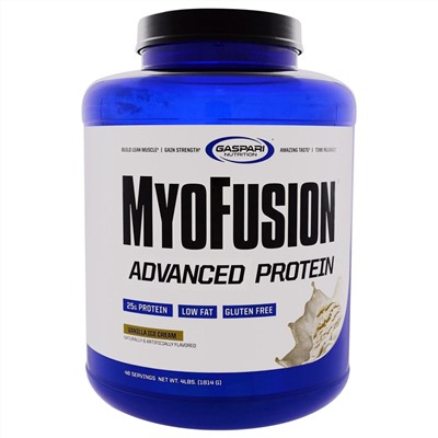 Gaspari Nutrition, MyoFusion, Усовершенствованный протеин, Ванильный пломбир, 1814 г (4 lbs)
