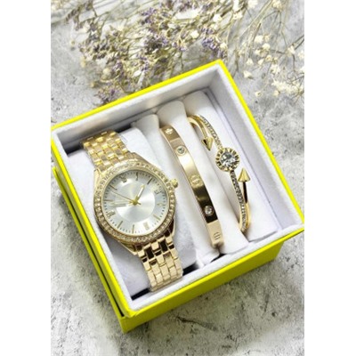 Подарочный набор для женщин часы, 2 браслета + коробка #22853022
