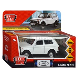 Машина металл LADA 4x4 12 см, (двери, багаж, белый) инерц, в коробке