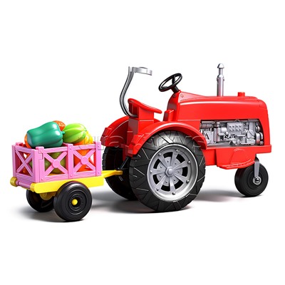 Трактор "Ферма" с фруктами и овощами, в коробке