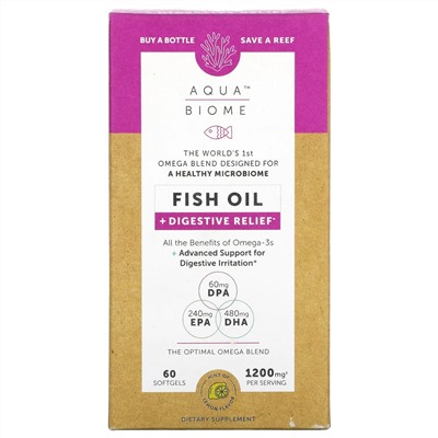Enzymedica, Aqua Biome, Fish Oil + Digestive Relief, Lemon Flavor, 1,200 mg, 60 Softgels