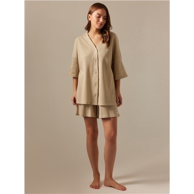 Пижама женская (рубашка, шорты) SL HOME Soft Home, размер 52-54, бежевая