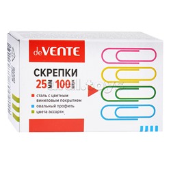 Скрепки металлические овальные цветные 25 мм, 100 шт в картонной коробке