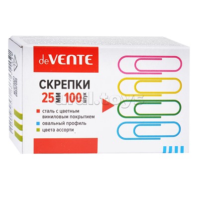 Скрепки металлические овальные цветные 25 мм, 100 шт в картонной коробке