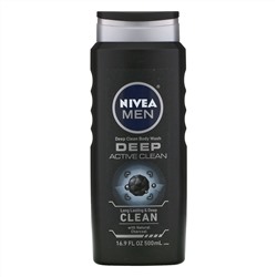 Nivea, Men, Deep Clean Body Wash, Deep Active Clean, 16.9 fl oz (500 ml)
