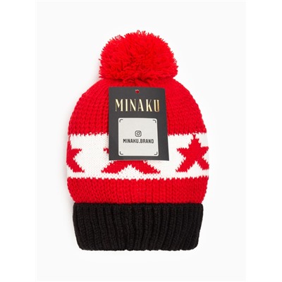 Шапка MINAKU с помпоном, размер 50-52, красная
