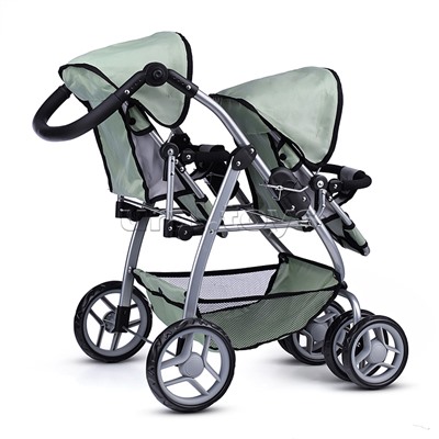 Коляска для кукол (для двойни)металлическая,прогулочная,с тентом,с корзиной,в пакете