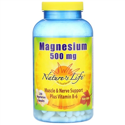 Nature's Life, магний, 500 мг, 250 вегетарианских капсул