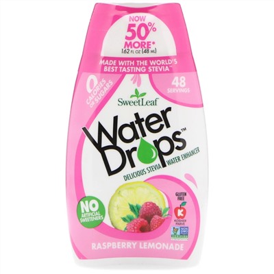 Wisdom Natural, SweetLeaf, Water Drops, вкусовая добавка со стевией, «Малиновый лимонад», 48 мл (1,62 жидк. унции)