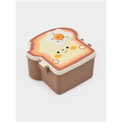 Ланч - бокс контейнер для еды Доляна «Завтрак», 3 ячейки, вилка, ложка, 16×15.5×8 см, пластик, коричневый