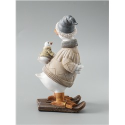 УЦЕНКА Сувенир полистоун "Гусь на лыжах, с гусёнком на спине" серо-бежевый 9,5х13,5х23,5 см 103259