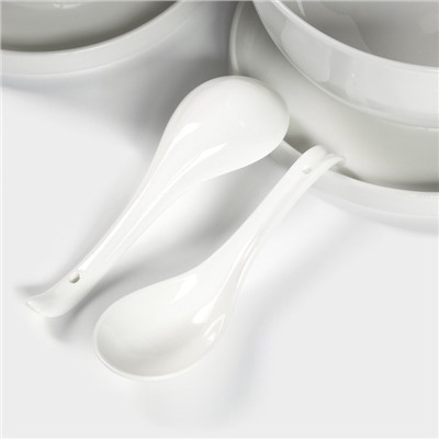 Набор посуды для рамена Доляна, 8 предметов: миска 1.6 л, тарелка d=20 см, 2 ложки, 2 пары палочек, фарфор, белый