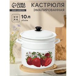 Кастрюля эмалированная, 10 л, d=26.6 см, с крышкой, цилиндрическая, белая