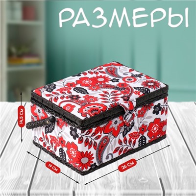 Шкатулка для рукоделия и шитья «Народный цветочный узор», хранение ниток, иголок, мелочи, 19×26×14.5 см