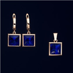Комплект ювелирной бижутерии Дубайское золото: серьги и кулон с крупным камнем, покрытие позолота, вставка: фианит, цвет: синий, арт.314.986