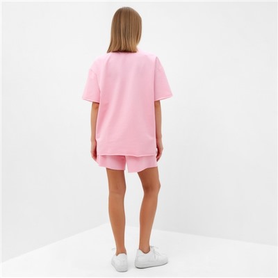 Костюм женский (футболка, шорты) MINAKU: SPORTY & STYLISH, светло-розовый, размер 44