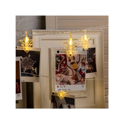 УЦЕНКА Гирлянда «Нить» 4.5 м с насадками «Прищепки-ёлочки», IP20, прозрачная нить, 20 LED, свечение тёплое белое, 220 В