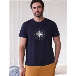 Футболка полуприлегающего кроя с принтом из премиального хлопка