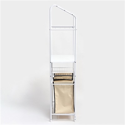 Стеллаж с двойной корзиной для белья и перекладинами, 2-х ярусный, 60×35×160 см, белый