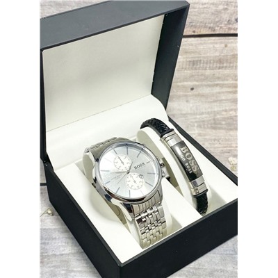 Подарочный набор для мужчины часы и браслет + коробка #22853387