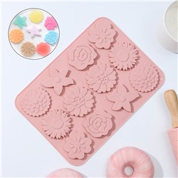 Форма для шоколада Доляна «Цветочная поляна», силикон, 22.5×16.5×0.5 см, 12 ячеек, цвет МИКС