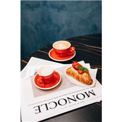 Кофейная пара Magistro Coffee time, 2 предмета: чашка 280 мл, блюдце d=15.5 см, фарфор, красная