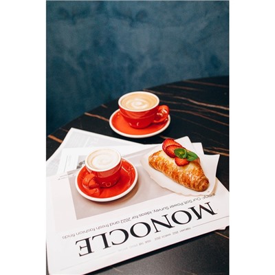 Кофейная пара Magistro Coffee time, 2 предмета: чашка 280 мл, блюдце d=15.5 см, фарфор, красная