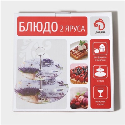 Этажёрка-фруктовница круглая Доляна «Веточка лаванды», 2 яруса, d=25/20 см, стекло