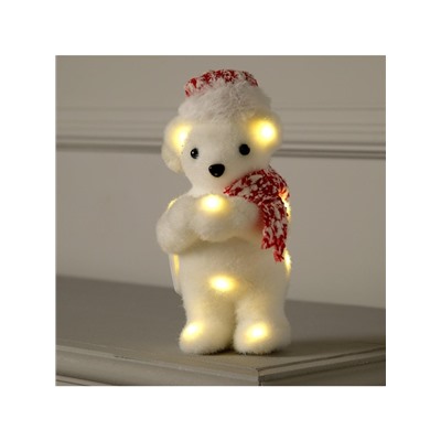 Светодиодная фигура «Мишка в шапке» 9×23×7 см, флок, батарейки CR2032×2 (не в комплекте), свечение тёплое белое