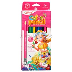 Карандаши цветные 12 цв., "Softness", пластиковые с ластиком, трехгранные, заточенные, грифель 3.0 мм, картон. уп., европод.