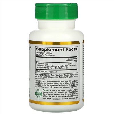 California Gold Nutrition, EuroHerbs, экстракт эхинацеи, 80 мг, 60 вегетарианских капсул