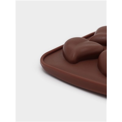 Форма для конфет и шоколада Доляна «Сердца», силикон, 21.5×10.5×1.8 см, 15 ячеек (3×3 см), коричневая