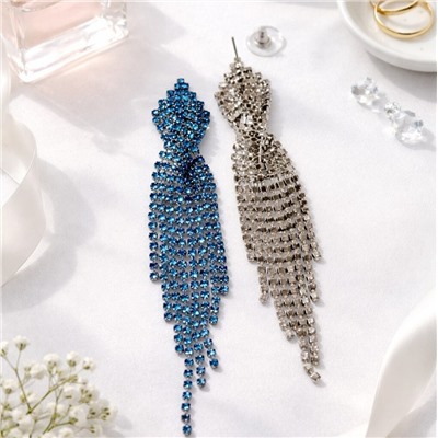 Серьги длинные висячие со стразами "Вечерние", цвет: тёмный синевато-зелёный, арт.012.023