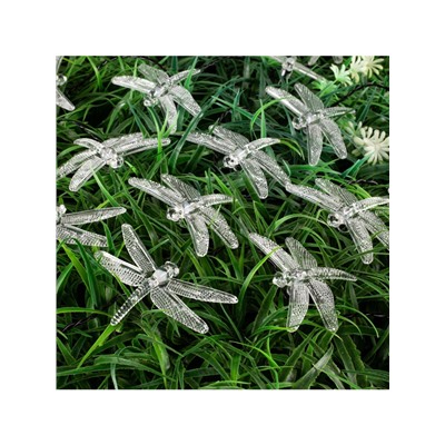 Гирлянда «Нить», 4.5 м, уличная, с насадками «Стрекоза», IP44, 30 LED, 2 режима, солнечная батарея, тёмная нить, свечение тёплое белое