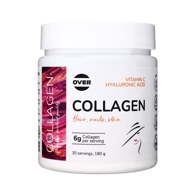 Коллаген+Витамин С+Гиалуроновая кислота OVERvit, концентрат для приготовления напитка, без вкуса, 180 г