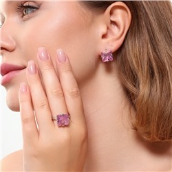 Комплект ювелирная бижутерия серьги и кольцо 18 р, покрытие: посеребрение, вставка: фианиты, цвет: розовый, арт.215.454-18