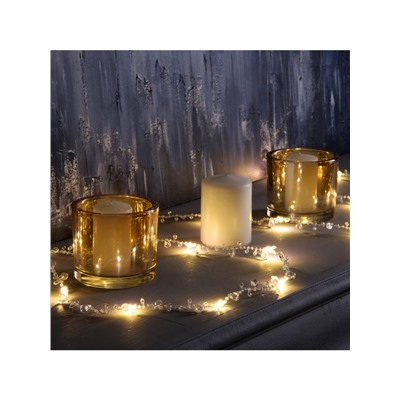 Гирлянда «Нить» 2 м роса с насадками «Кристалл», IP20, нить серебристая, 20 LED, батарейки AAx2 (не в комплекте), 2 режима, свечение тёплое белое