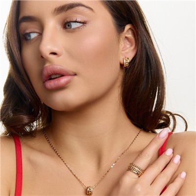 Комплект ювелирной бижутерии коллекция "Дубай" серьги, кулон и кольцо 17 р, покрытие позолота, вставка: цирконы, цвет: прозрачный, арт.313.437-17