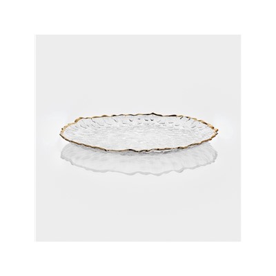 Тарелка Magistro «Риччи», d=33 см, h=2 см, с золотистой отводкой, стекло, прозрачная