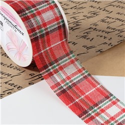 Лента текстильная «Клетка», 50 мм, 4.5±0.5 м, красная, зелёная