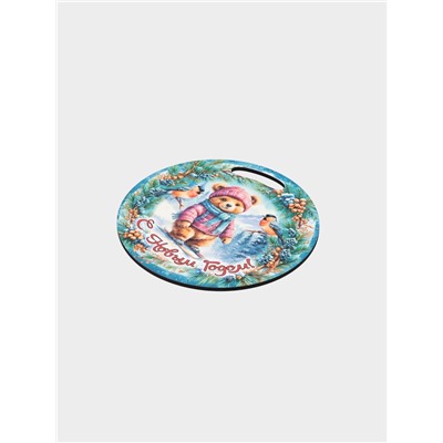 Доска разделочная сувенирная «Медведь.С новым годом», d=25.5 см, дерево, разноцветная