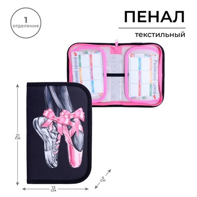 Пенал школьный, 1 секция, 13×21×4 см « Пуанты»