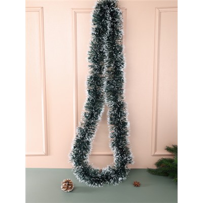 Мишура зеленая с белым напылением 2 м диаметр 11 см / NGA-06 /уп 10/520/