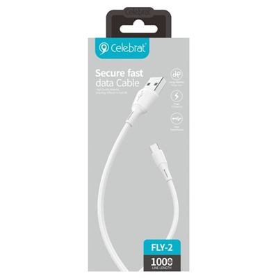 Кабель USB - Type-C Celebrat FLY-2T (повр. уп.)  100см 2,4A  (white)