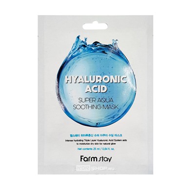 Тканевая суперувлажняющая маска с гиалуроновой кислотой Hyaluronic Acid Super Aqua Soothing Mask FarmStay, Корея, 25 мл Акция