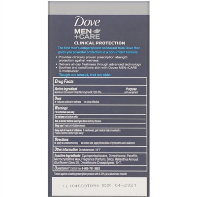 Dove, Men+Care, дезодорант-антиперспирант, клиническая защита, «Чистый комфорт», 48 г (1,7 унции)