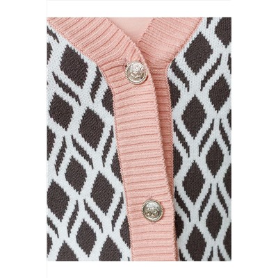 Кардиган с V-вырезом жаккардовой вязки с принтом ромб VILATTE, 1229070