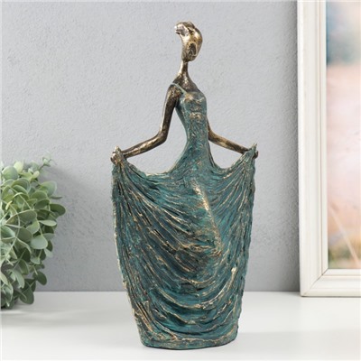 Фигурка полистоун «Танцовщица в зелёно-голубом платье. Балеро» под металл, 18.6×9.6×31.6 см